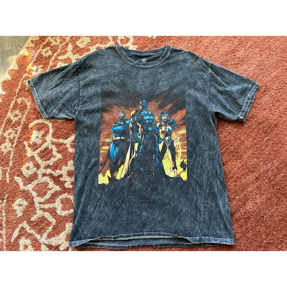 Wonder‎ Woman T Shirt Mens L Black DC Comics Originals Acid Wash Justice League